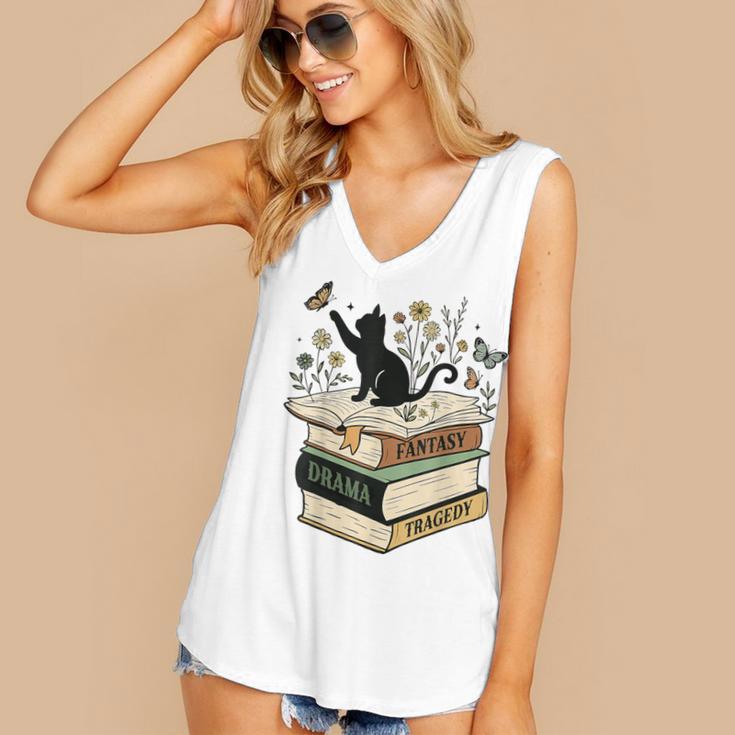 Fantasy Drama Tragedy Cat Book Lover Reading Humor Women's V-Neck Tank Top