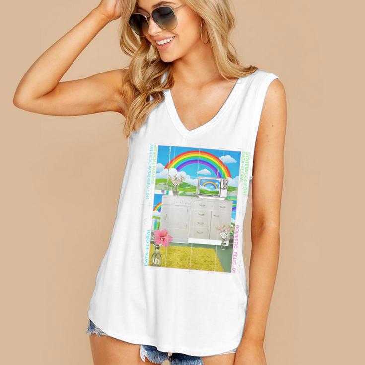 Frutiger Aero Aesthetic Rainbow Glitch Art Women's V-Neck Tank Top Frutiger Aero Aesthetic Rainbow Glitch Art Women's V-Neck Tank Top