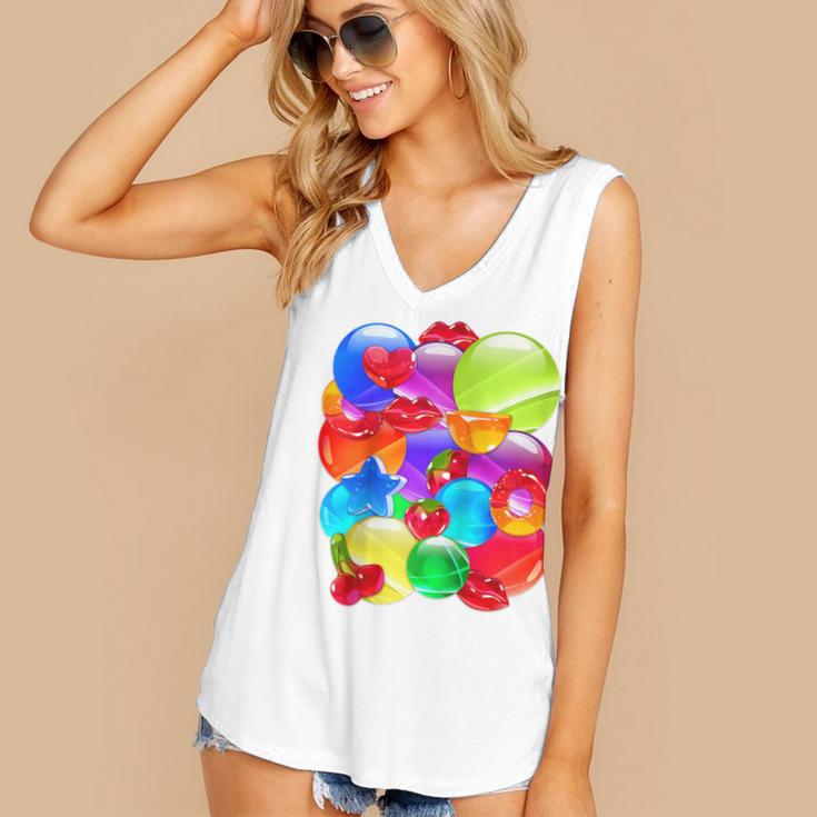 Frutiger Aero Aesthetic Tech Orb Pattern Heart Cherry Lips Raglan Baseball Tee Women's V-Neck Tank Top