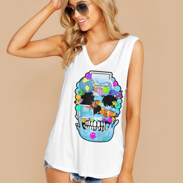 Frutiger Aero Aesthetic Tech Skull Computer Fishes Raglan Baseball Tee Women's V-Neck Tank Top