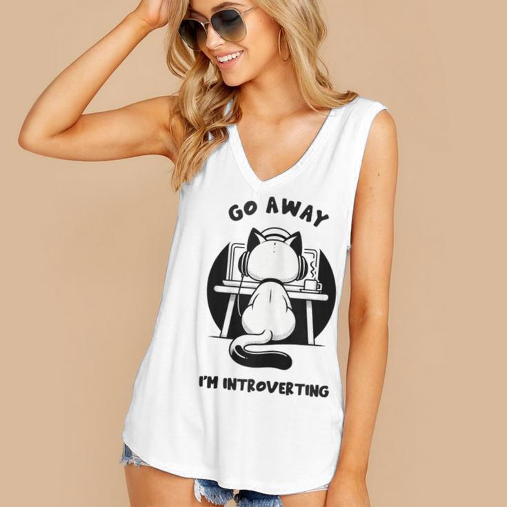 Go Away I'm Introverting Cat With Coffee Women's V-Neck Tank Top