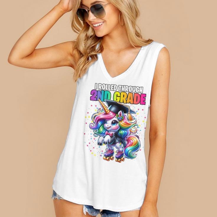 Graduation 2nd Grade Unicorn Roller Skate Girls Grad Women's V-Neck Tank Top