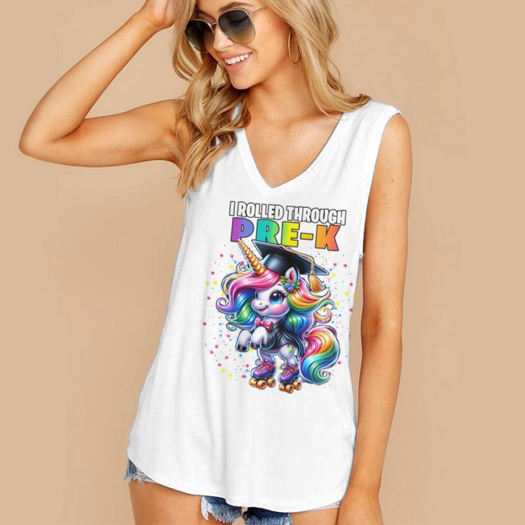 Graduation Pre-K Unicorn Roller Skate Girls Preschool Grad Women's V-Neck Tank Top