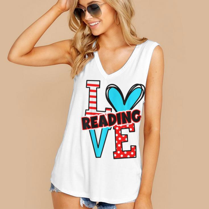 I Heart Books Love Reading Red And Stripe Animated Cat For Men Women Girls Kids Women's V-Neck Tank Top