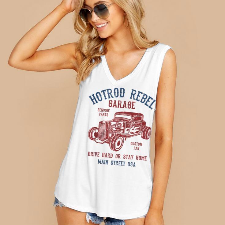 Hotrod Rebel Automotive Nostalgia Old Car Distressed Women's V-Neck Tank Top Hotrod Rebel Automotive Nostalgia Old Car Distressed Women's V-Neck Tank Top