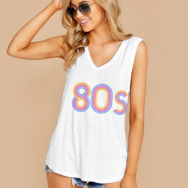 I'd Rather Be In The 80s Iconic Music Nostalgia Vintage Women's V-Neck Tank Top