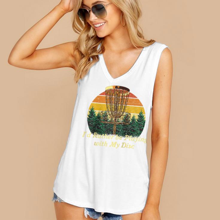 Id Rather Be Playing With My Disc Introvert Disc Golf Raglan Baseball Tee Women's V-Neck Tank Top