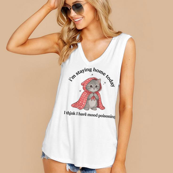 I’m Staying Home Today Cat Introvert Homebody Women's V-Neck Tank Top