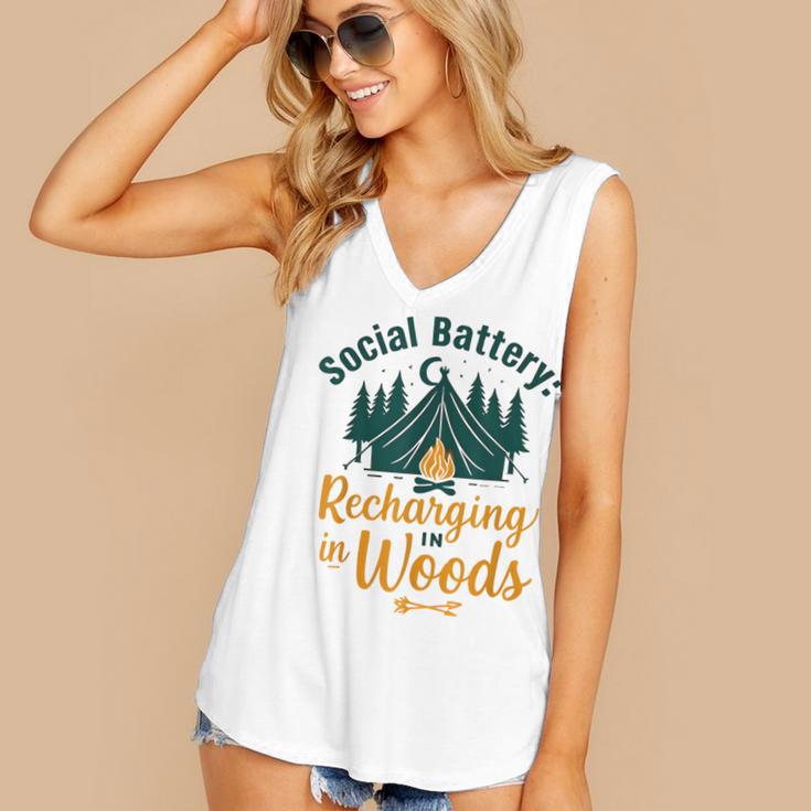 Introvert Camping Social Battery Recharging In The Woods Women's V-Neck Tank Top