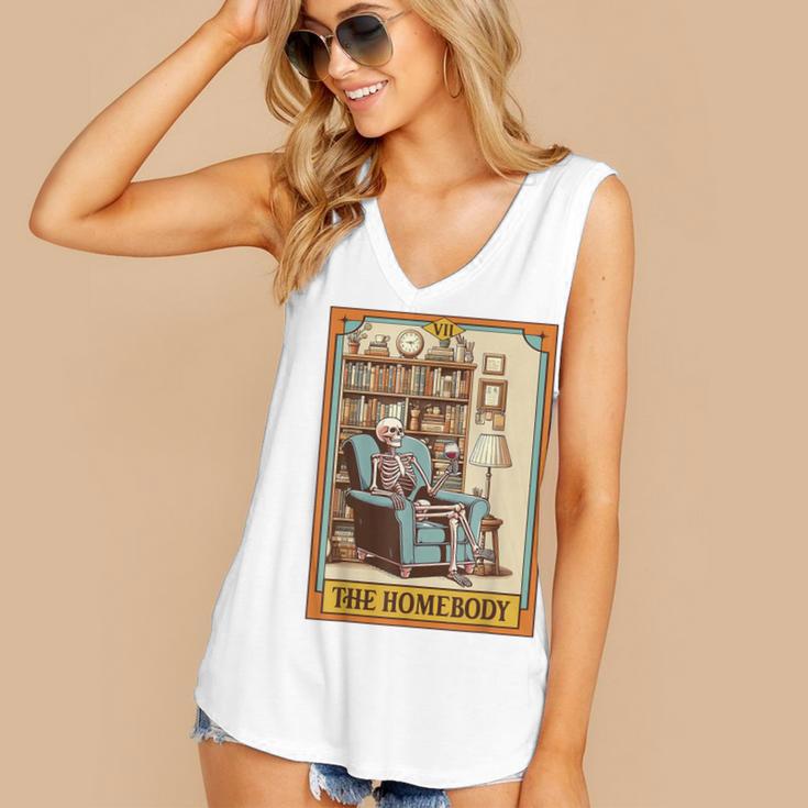 Introvert Homebody Awkward Skeleton The Homebody Tarot Card Women's V-Neck Tank Top