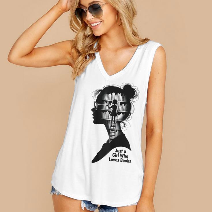 Just A Girl Who Loves Books Girls Books Lovers Women's V-Neck Tank Top
