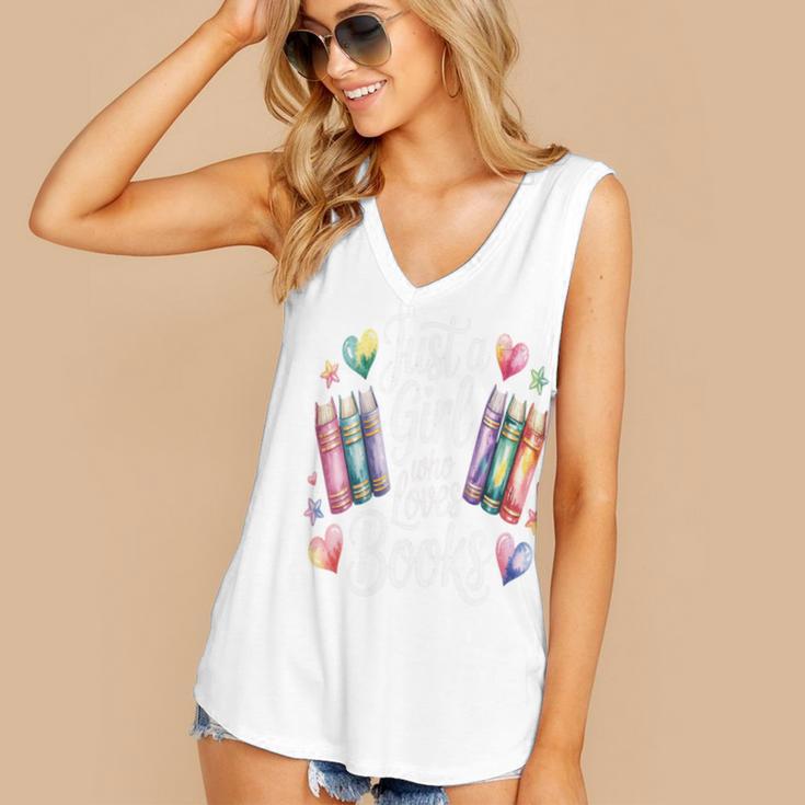 Just a Girl Who Loves Books Lover Reading Library Librarian Women's V-Neck Tank Top