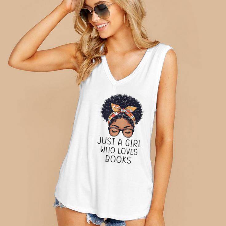 Just a Girl Who Loves Books Messy Bun Black Women Reading Women's V-Neck Tank Top