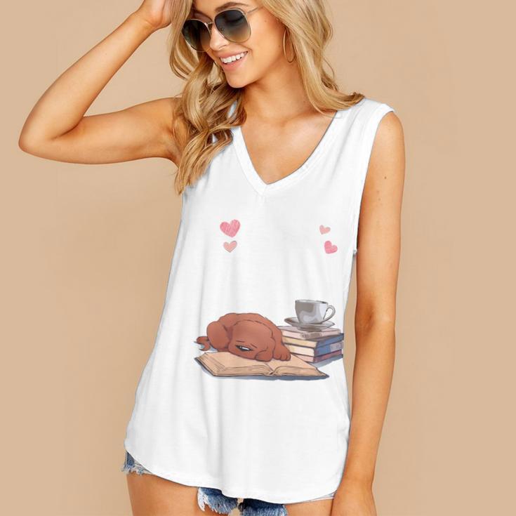 Just a Girl Who Loves Dogs Books Coffee T-Shirt Women's V-Neck Tank Top Just a Girl Who Loves Dogs Books Coffee T-Shirt Women's V-Neck Tank Top
