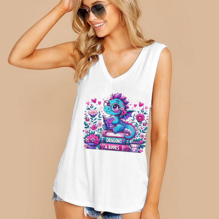 Just A Girl Who Loves Dragons And Books Cute Dragon Reading Premium Tri-Blend Women's V-Neck Tank Top Just A Girl Who Loves Dragons And Books Cute Dragon Reading Premium Tri-Blend Women's V-Neck Tank Top