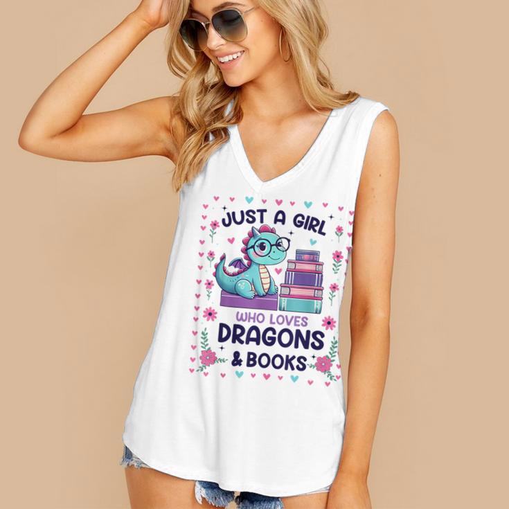 Just A Girl Who Loves Dragons And Books Lover Reading Book Women's V-Neck Tank Top