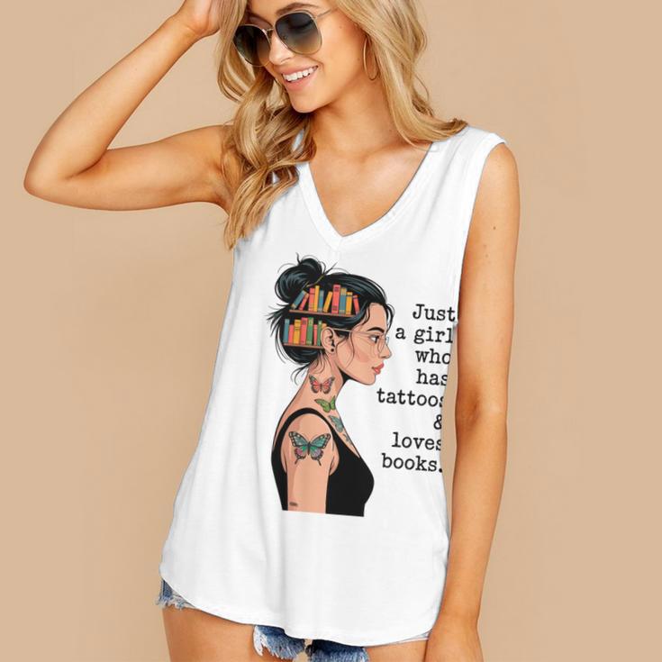Just a Girl Who Has Tattoos And Love Books Tattooed Inked Women's V-Neck Tank Top