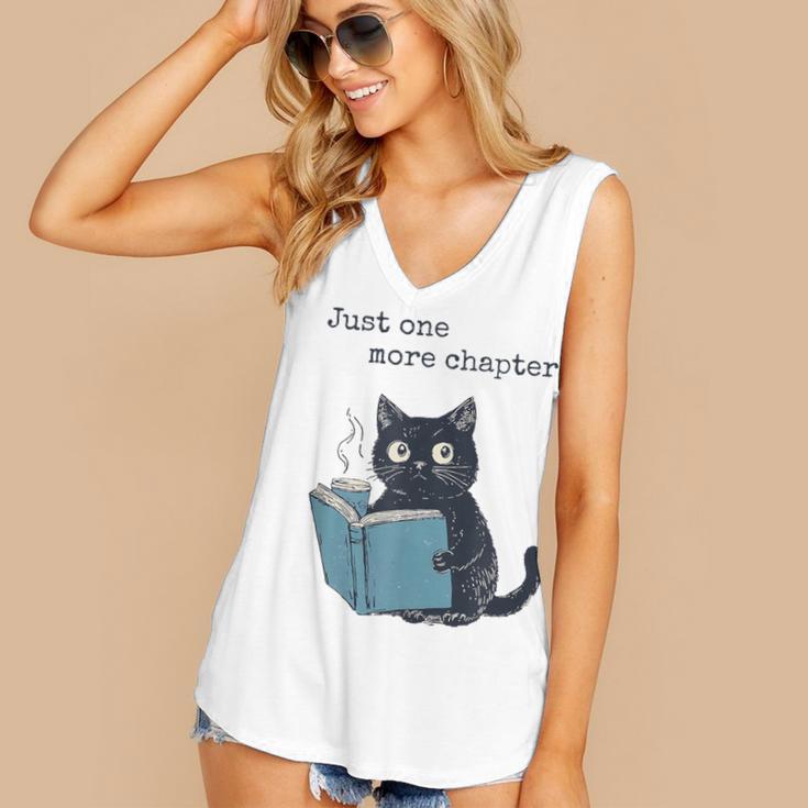 Just One More Chapter Bookworm Cat Book Lover Women's V-Neck Tank Top