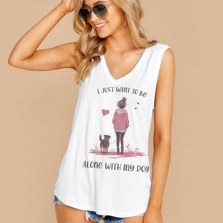 I Just Want To Be Alone With My Dog For Introvert Dog Mom Women's V-Neck Tank Top I Just Want To Be Alone With My Dog For Introvert Dog Mom Women's V-Neck Tank Top