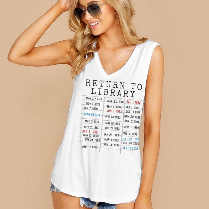 Library Card Due Date Stamp Book Lover Reading Vintage Read Women's V-Neck Tank Top