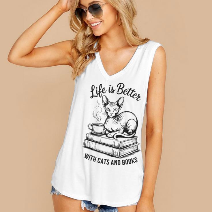 Life Is Better With Cats & Books Sphynx Cat Mom Women Women's V-Neck Tank Top Life Is Better With Cats & Books Sphynx Cat Mom Women Women's V-Neck Tank Top