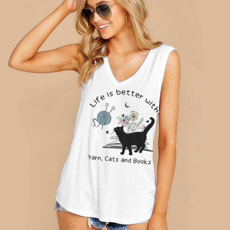 Life Is Better With Yarn Cats And Books Women's V-Neck Tank Top