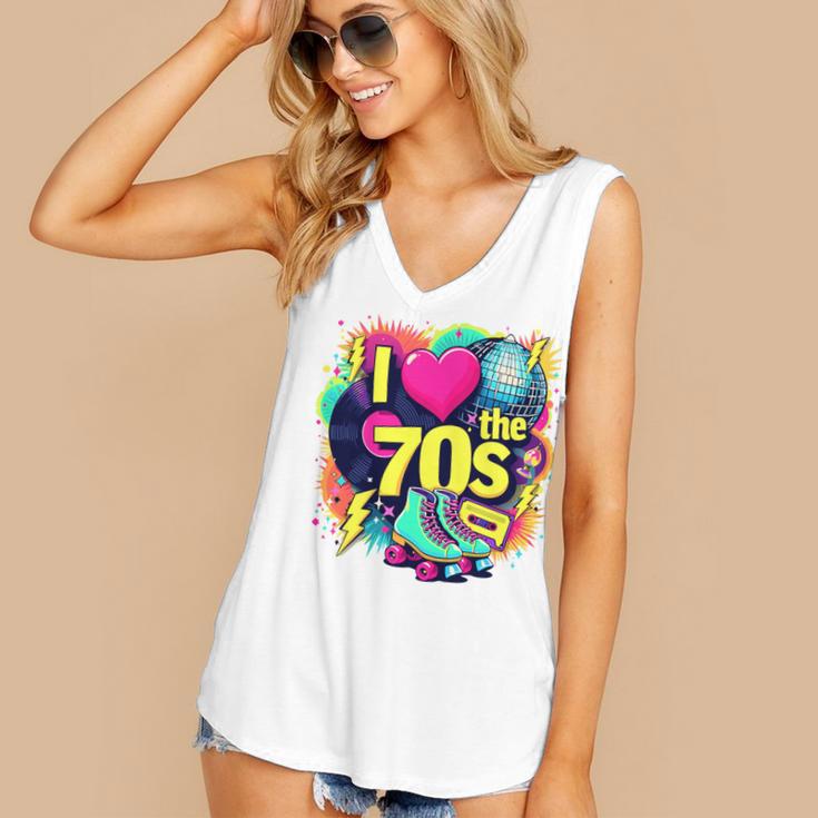 I Love The 70s Retro Cassette Roller Vinyl Nostalgia Vibes Premium Tri-Blend Women's V-Neck Tank Top