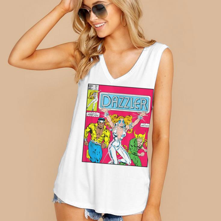 Marvel Universe Classic Dazzler Vintage Comic Book Cover Women's V-Neck Tank Top Marvel Universe Classic Dazzler Vintage Comic Book Cover Women's V-Neck Tank Top