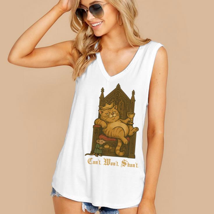 Medieval Cat Sarcastic Queen Lazy King Introvert Kitty Women's V-Neck Tank Top Medieval Cat Sarcastic Queen Lazy King Introvert Kitty Women's V-Neck Tank Top