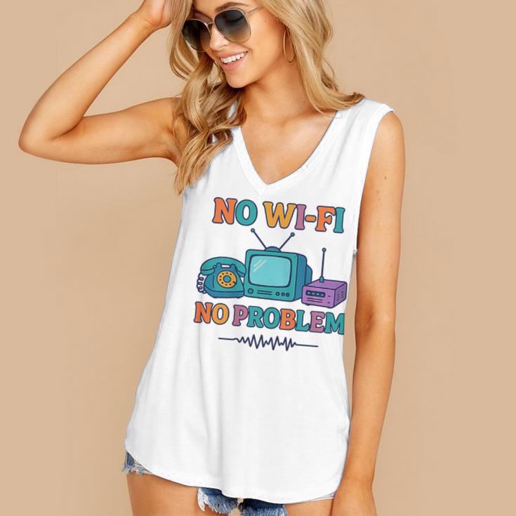No Wi-Fi No Problem – Retro Dial Up Tech Nostalgia Premium Tri-Blend Women's V-Neck Tank Top