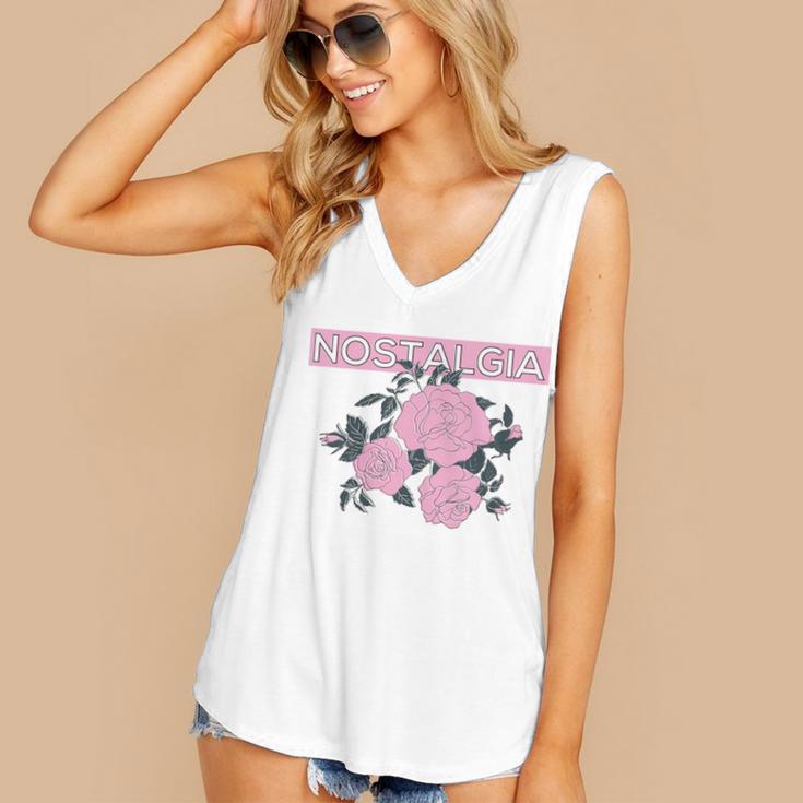 Nostalgia 80s 90s Retro Style Graphics Rose Pink Flower Women's V-Neck Tank Top