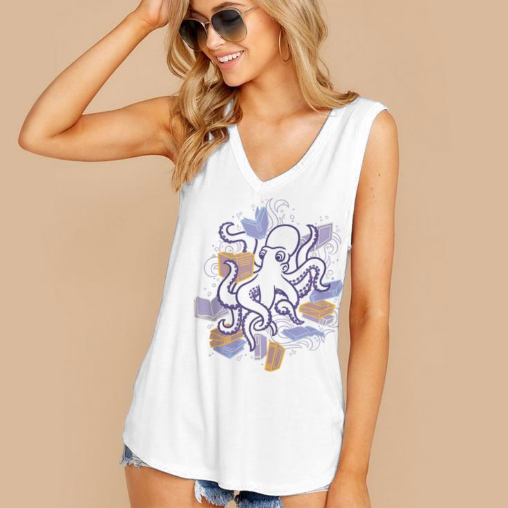 Octopus Book Reader Women's V-Neck Tank Top