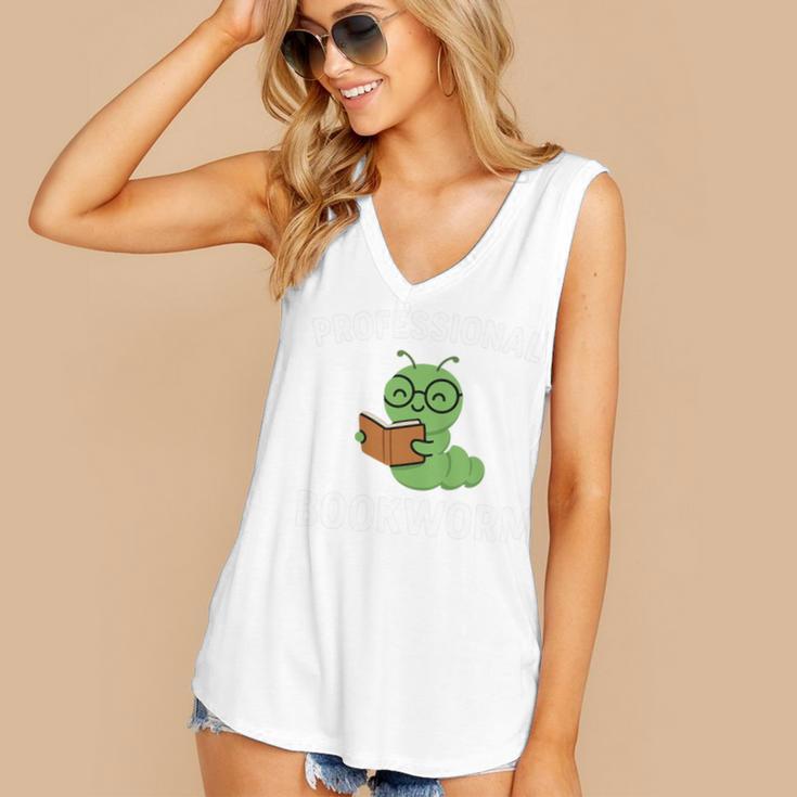 Professional Bookworm Reading Lover Cute Worm Glasses Book Women's V-Neck Tank Top