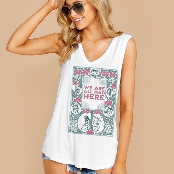 Puddin Threads Cheshire Cat Alice In Wonderland Vintage Book Adults Small Short Sleeve Classic Fit Women's V-Neck Tank Top Puddin Threads Cheshire Cat Alice In Wonderland Vintage Book Adults Small Short Sleeve Classic Fit Women's V-Neck Tank Top