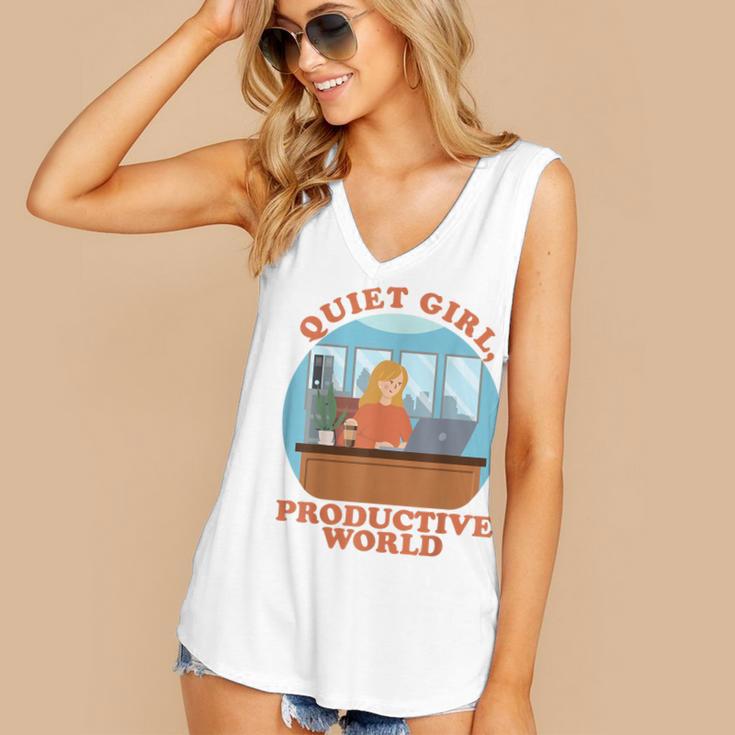 Quiet Girl Productive World Introvert Office Staff Secretary Women's V-Neck Tank Top