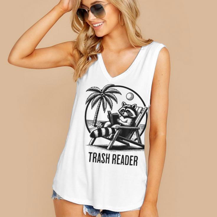 Raccoon Reading Books Summer Humor Trash Reader Women's V-Neck Tank Top
