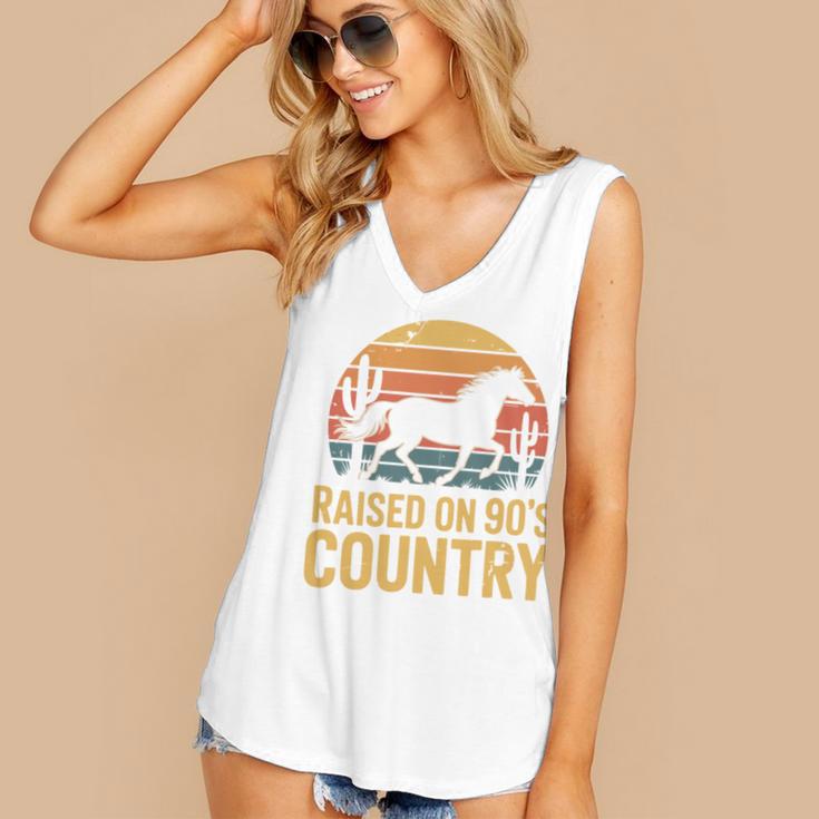 Raised On 90’s Country Horse Retro Nostalgia Western Music Women's V-Neck Tank Top