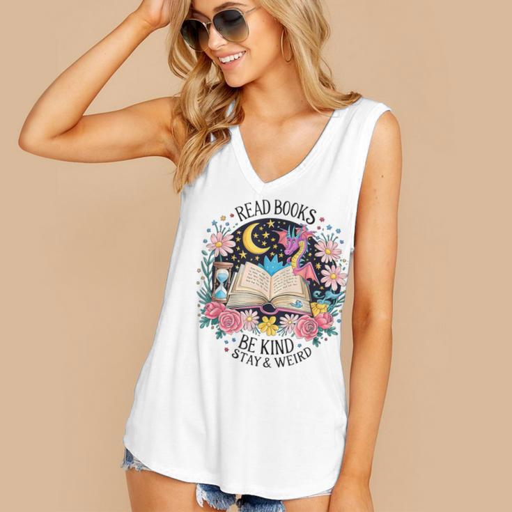 Read Books Be Kind Stay Weird Dragon Women's V-Neck Tank Top Read Books Be Kind Stay Weird Dragon Women's V-Neck Tank Top