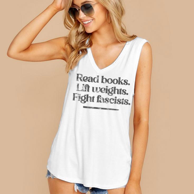 Read Books Lift Weights Fight Fascists Vintage Women's V-Neck Tank Top