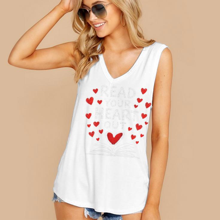 Read Your Heart Out Valentine Book Lover Reading Teacher Women's V-Neck Tank Top