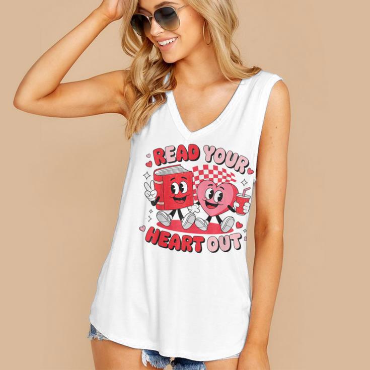 Read Your Heart Out Valentine's Day Retro Teacher Bookish Women's V-Neck Tank Top Read Your Heart Out Valentine's Day Retro Teacher Bookish Women's V-Neck Tank Top