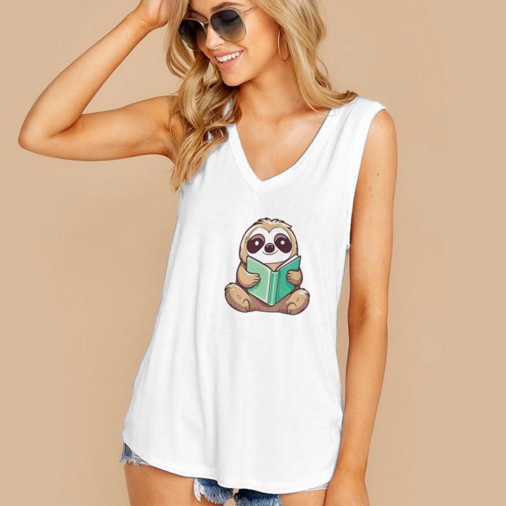 I Read Past My Bedtime Reading Sloth Book Lover Women's V-Neck Tank Top