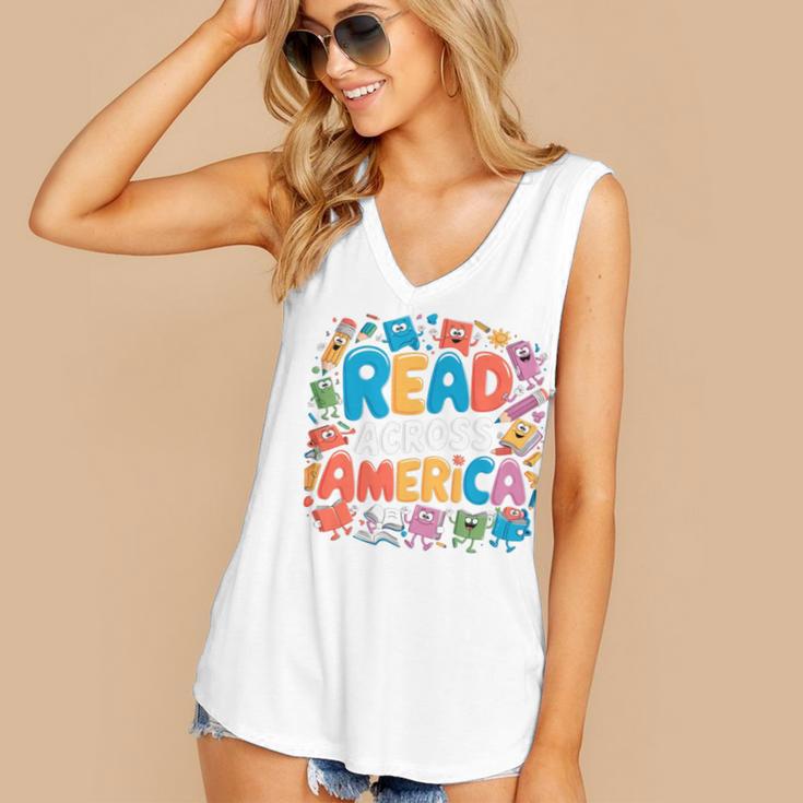 Reads Across Tee America Reading Teacher Books Reader Kids Women's V-Neck Tank Top
