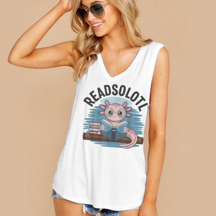 Readsolotl Book Lover Reading Axolotl Kids Reader Women's V-Neck Tank Top Readsolotl Book Lover Reading Axolotl Kids Reader Women's V-Neck Tank Top