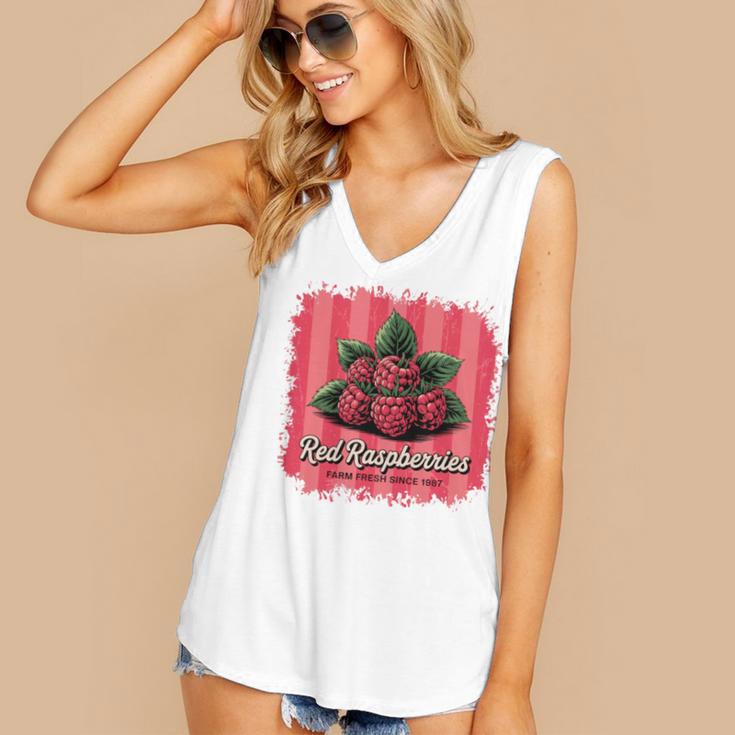 Red Raspberries Farm Fresh Since 1987 Nostalgia Women's V-Neck Tank Top
