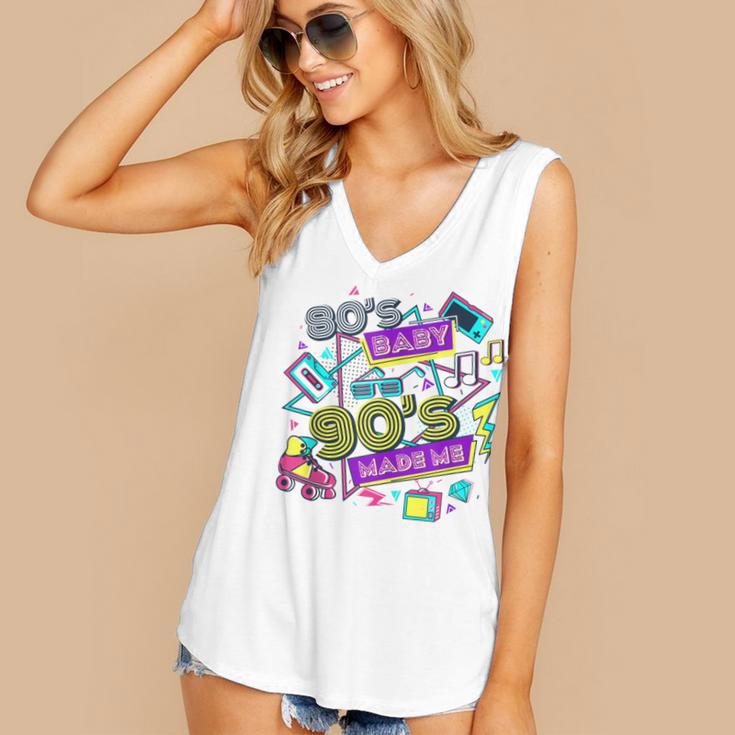 Retro 1980s 80's Baby 1990s 90's Made Me Vaporwave Nostalgia Women's V-Neck Tank Top