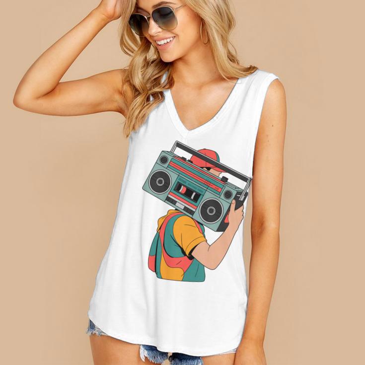 Retro 90s Boombox Nostalgia Party For Music Lovers Men Women Women's V-Neck Tank Top