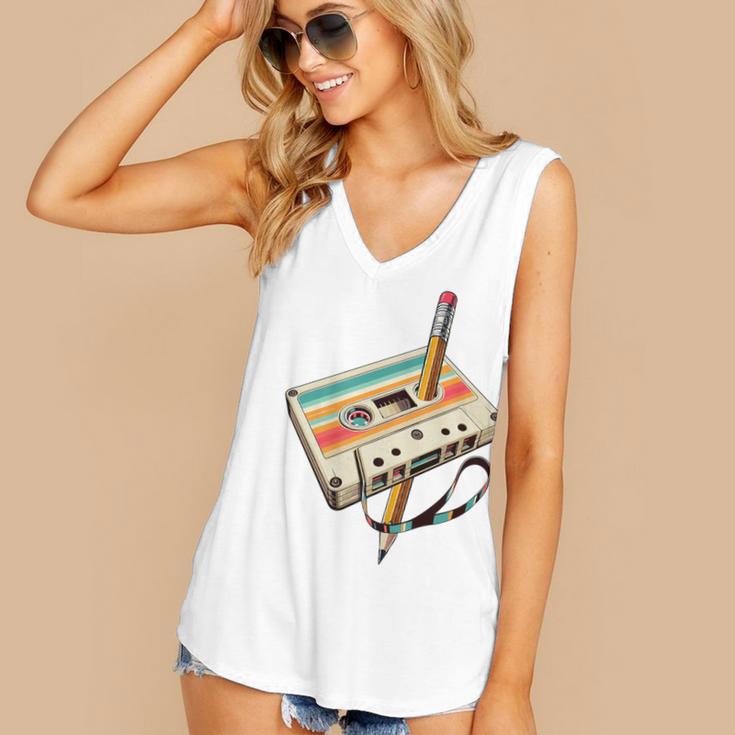 Retro Cassette Tape & Pencil Rewind Nostalgia Party 80s 90s Premium Women's V-Neck Tank Top