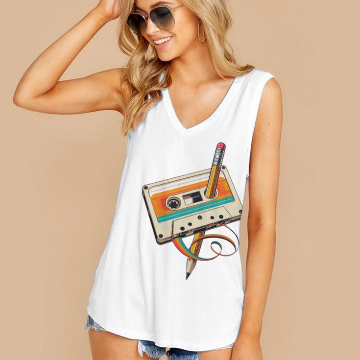 Retro Cassette Tape & Pencil Rewind Nostalgia Party 80s 90s Women's V-Neck Tank Top