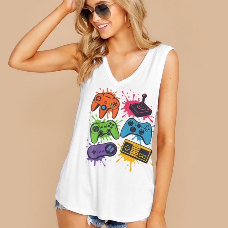 Retro Gamer Controller 80s 90s Video Game Arcade Nostalgia Women's V-Neck Tank Top